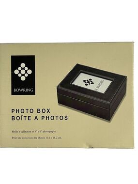 𝅺BOWRING Photo Box in Black Faux Leather 8.5 X 6.75 X 3.25               ii